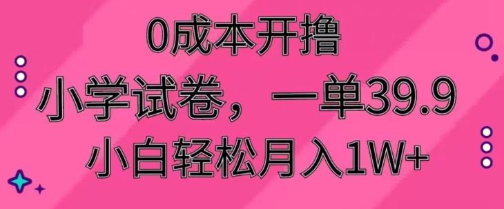 0成本开撸，小学试卷，一单39.9，小白轻松月入1W+-百货大全