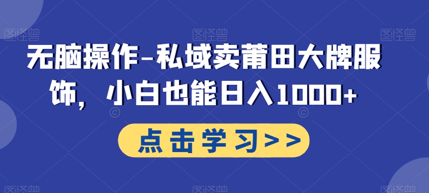 无脑操作-私域卖莆田大牌服饰，小白也能日入1000+-百货大全