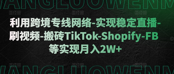 利用跨境专线网络-实现稳定直播-刷视频-搬砖TikTok-Shopify-FB等实现月入2W+【揭秘】-百货大全