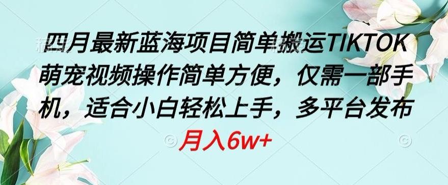 四月最新蓝海项目，简单搬运TIKTOK萌宠视频，操作简单方便，仅需一部手机【揭秘】-百货大全