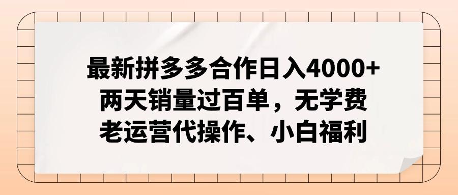 最新拼多多合作日入4000+两天销量过百单，无学费、老运营代操作、小白福利-百货大全