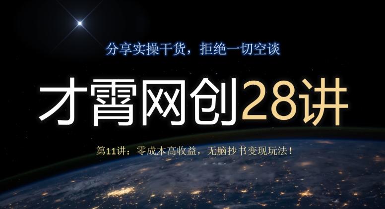 才霄网创28讲第11讲：零成本高收益，无脑抄书变现玩法！-百货大全