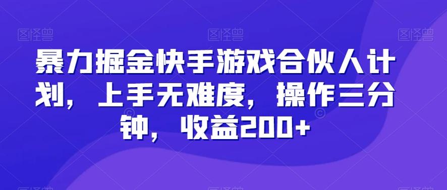 暴力掘金快手游戏合伙人计划，上手无难度，操作三分钟，收益200+-百货大全