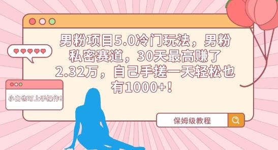 男粉项目5.0冷门玩法，男粉私密赛道，30天最高赚了2.32万，自己手搓一天轻松也有1000+【揭秘】-百货大全