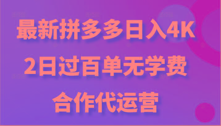 最新拼多多，日入4K+，2日过百单无学费，合作代运营-百货大全