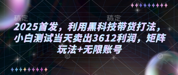 2025首发，利用黑科技带货打法，小白测试当天卖出3612利润，矩阵玩法+无限账号【揭秘】-百货大全