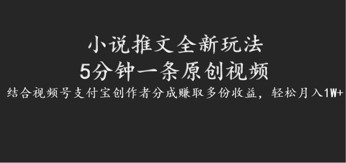 小说推文全新玩法，5分钟一条原创视频，结合视频号支付宝创作者分成赚取多份收益-百货大全