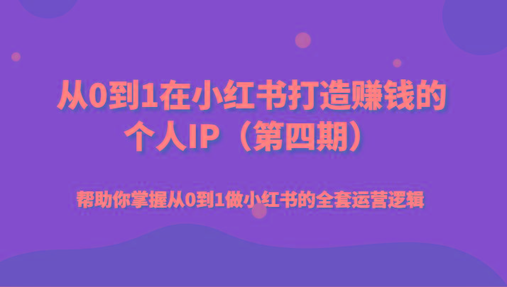 从0到1在小红书打造赚钱的个人IP(第四期)帮助你掌握从0到1做小红书的全套运营逻辑-百货大全