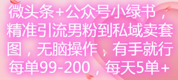 微头条+公众号小绿书，精准引流男粉到私域卖套图，无脑操作，有手就行，每单99-200，每天5单-百货大全