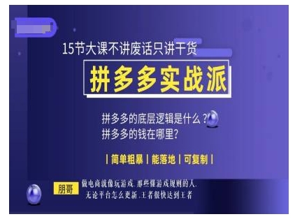 朋哥电商(拼多多实战派)，15节大课不讲废话只讲干货，简单粗暴 能落地 可复制-百货大全