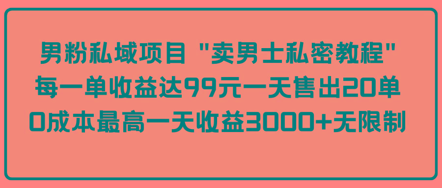 (9730期)男粉私域项目 “卖男士私密教程” 每一单收益达99元一天售出20单-百货大全
