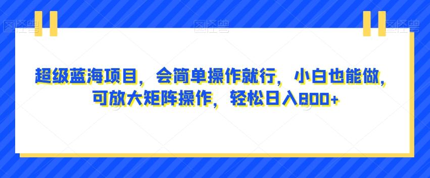 超级蓝海项目，会简单操作就行，小白也能做，可放大矩阵操作，轻松日入800+，-百货大全